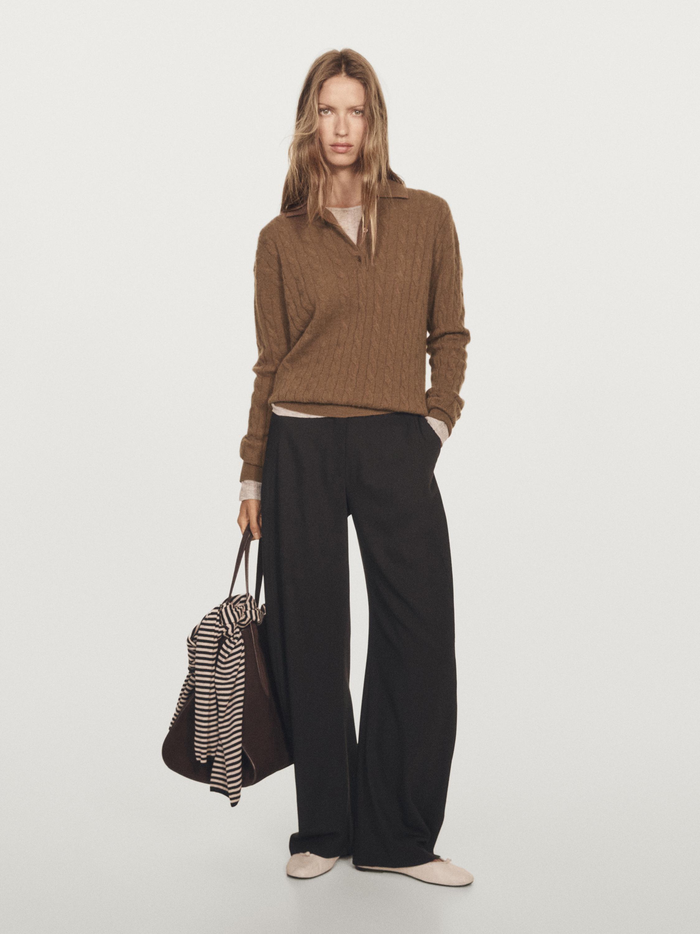 

Свитер с воротником-поло из 100% кашемира Massimo Dutti, Toffee