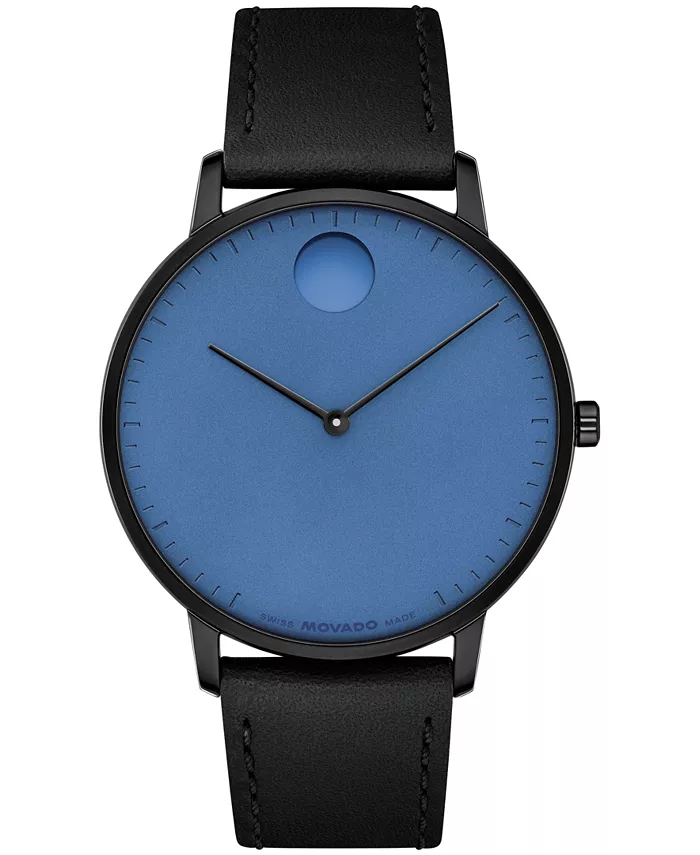 

Унисекс часы Face Swiss Quartz с черным кожаным ремешком, 41mm Movado