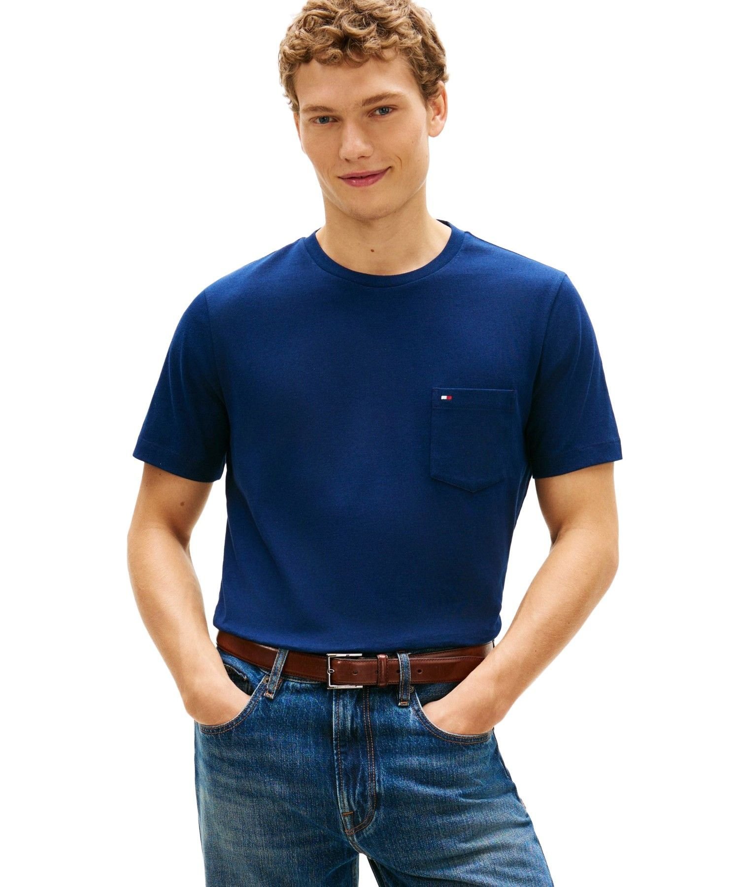 Однотонная футболка с карманом 26SS TOMMY HILFIGER, Navy DCC
