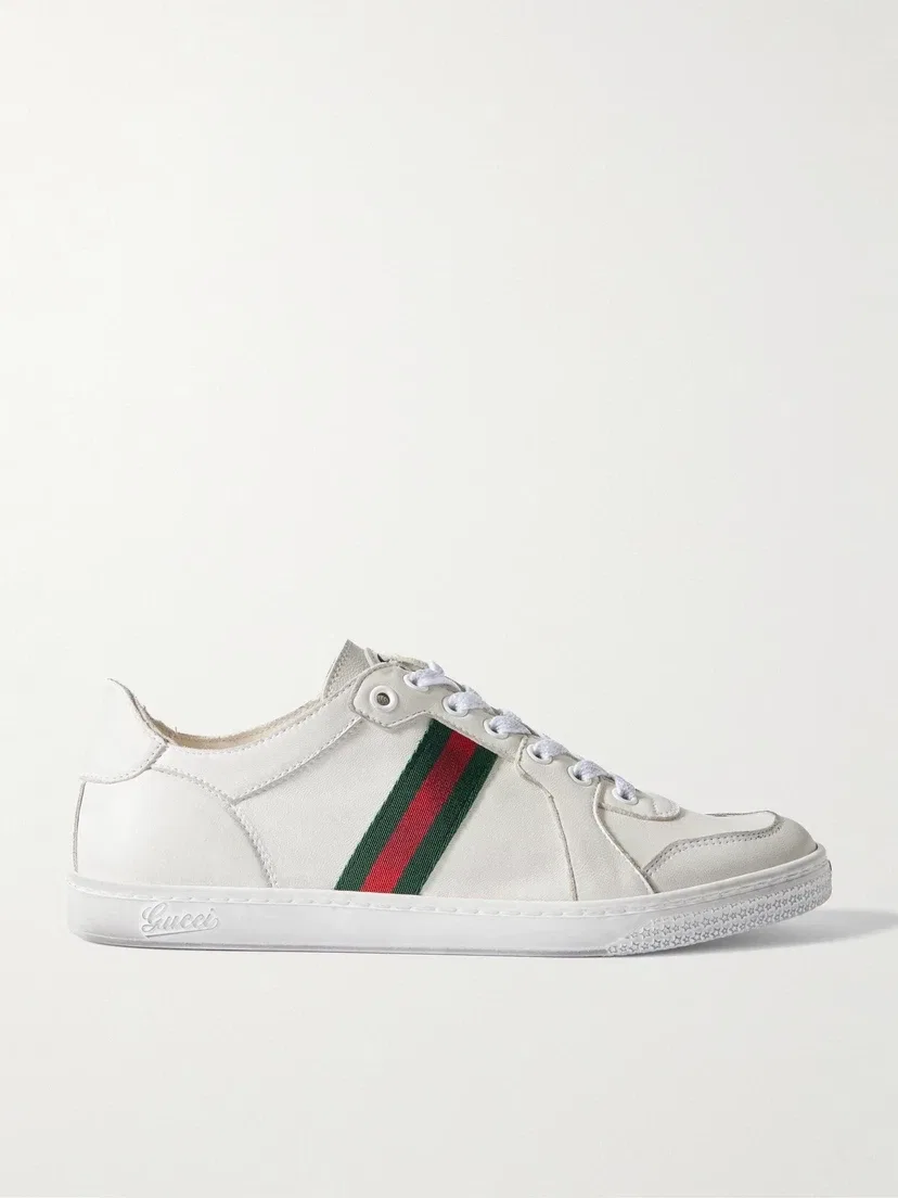 Кожаные кроссовки GUCCI с окантовкой из эластичной состаренной тесьмы, белый