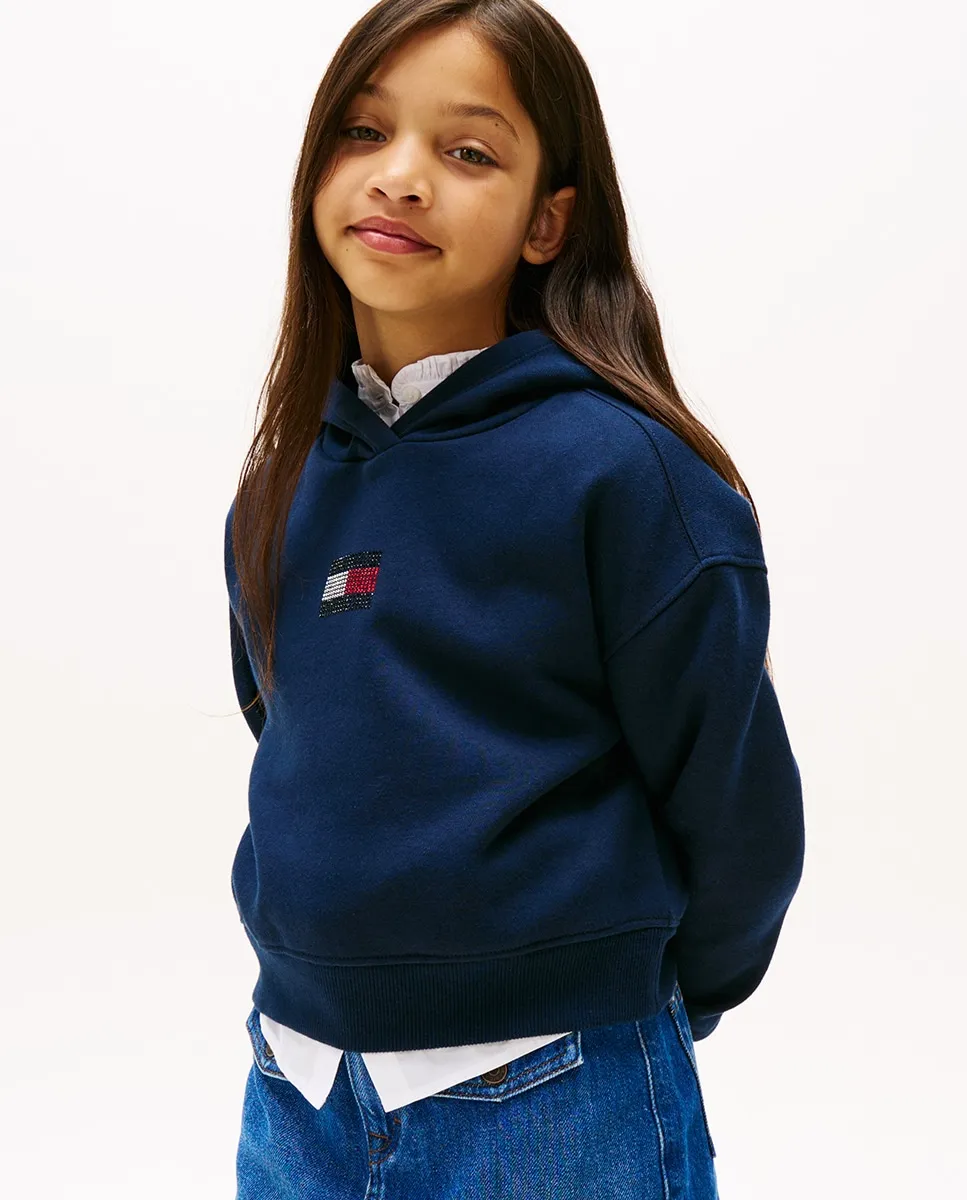 

Детская толстовка с капюшоном и передним логотипом из страз Tommy Hilfiger, темно-синий