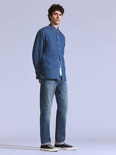 

Сделано в Японии 502 Taper Fit Selvedge мужские джинсы Levi's, цвет Rigan Ryu Medium Worn In - Medium Wash - Stretch