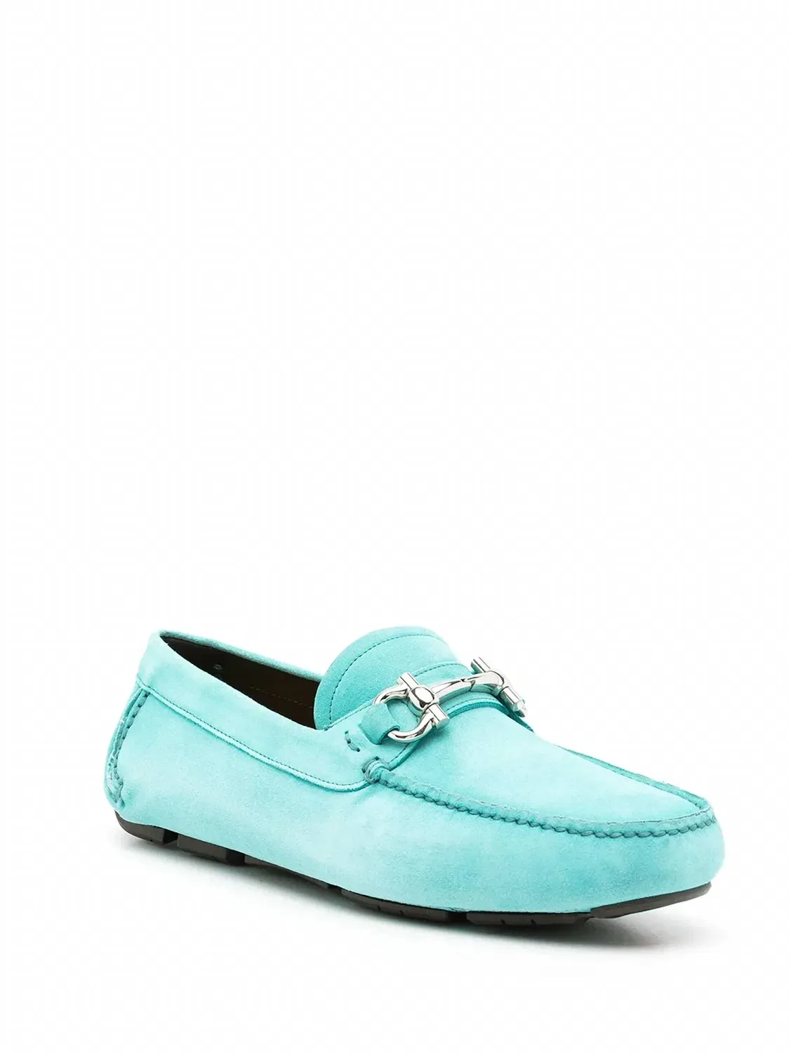 Salvatore Ferragamo Мужские кожаные лоферы Gancini бирюзового цвета — фото 2