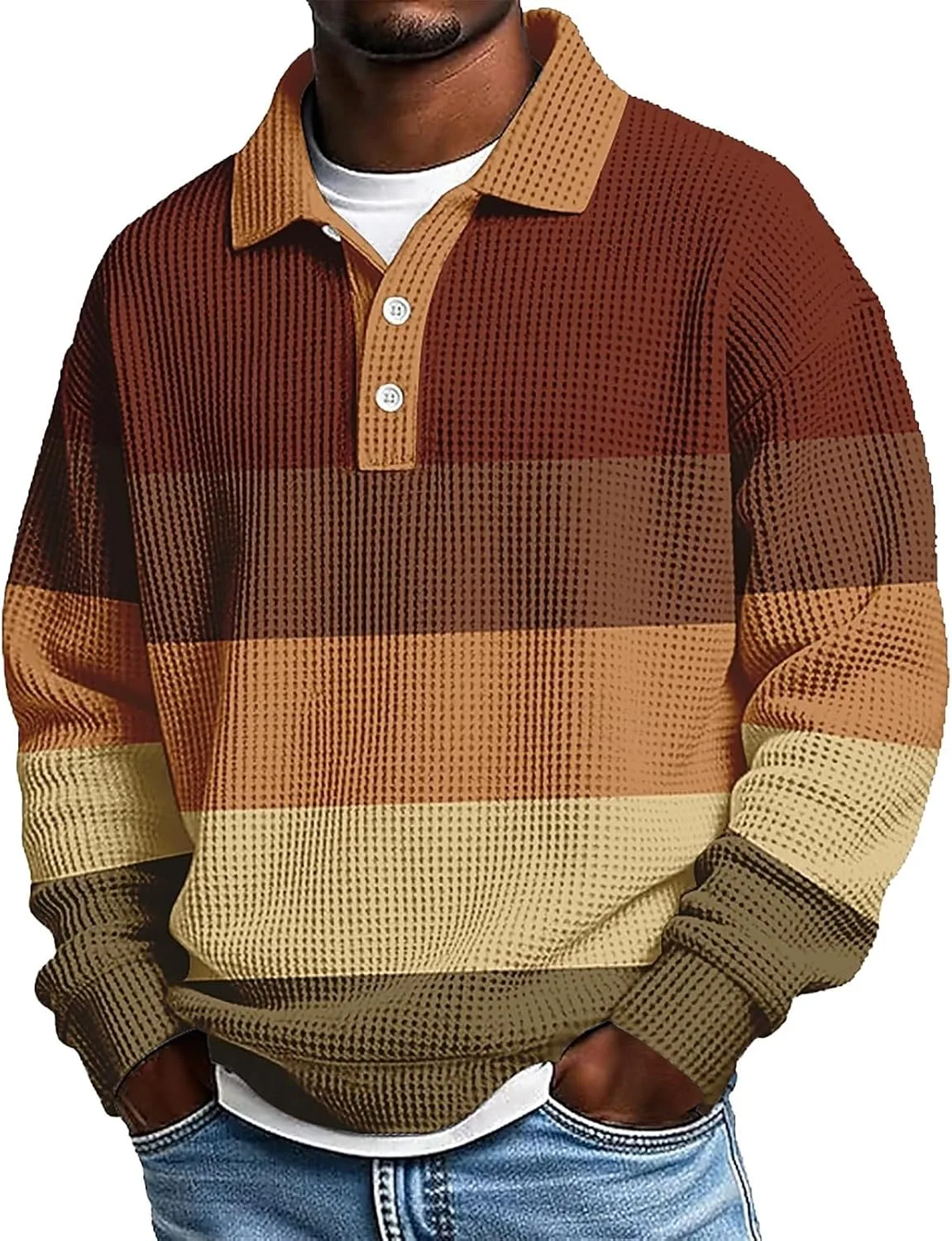 

Мужская кофта с четвертью молнии, длинный рукав, вафельная текстура