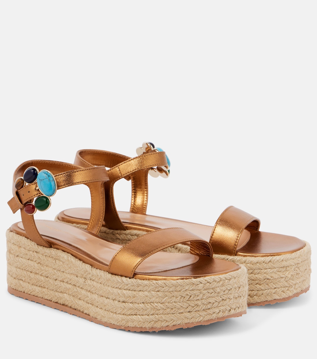 Металлические кожаные платформы-эспадрильи Gianvito Rossi, бронзовый