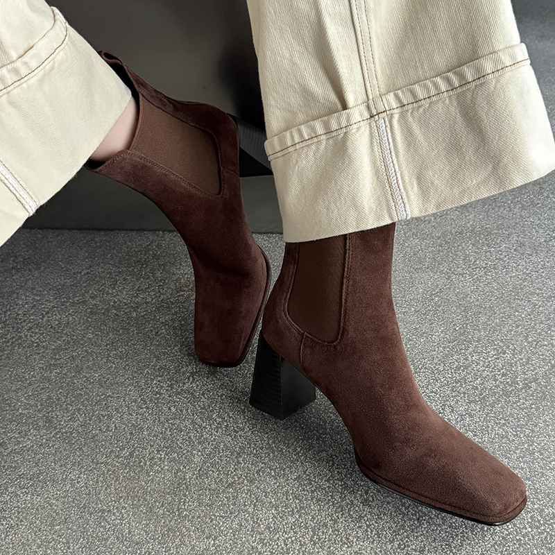 Yeezyy Reezy Короткие женские челси-ботфорды 7 см коричневые, цвет Brown — фото 3