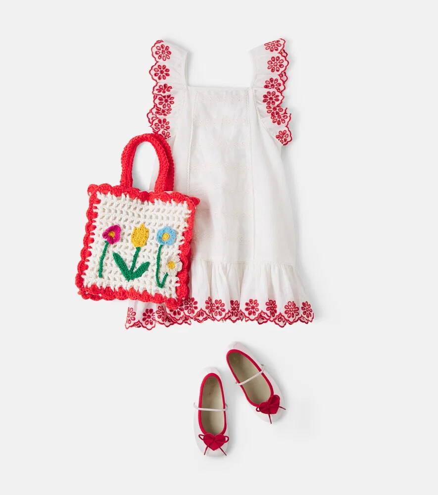 Платье из вышитого льна и хлопка Stella McCartney Kids, белый — фото 2