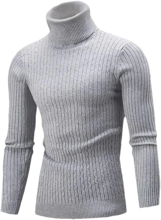 Мужской ребристый водолазка свитер Casual Twist Stretch Slim Crochet