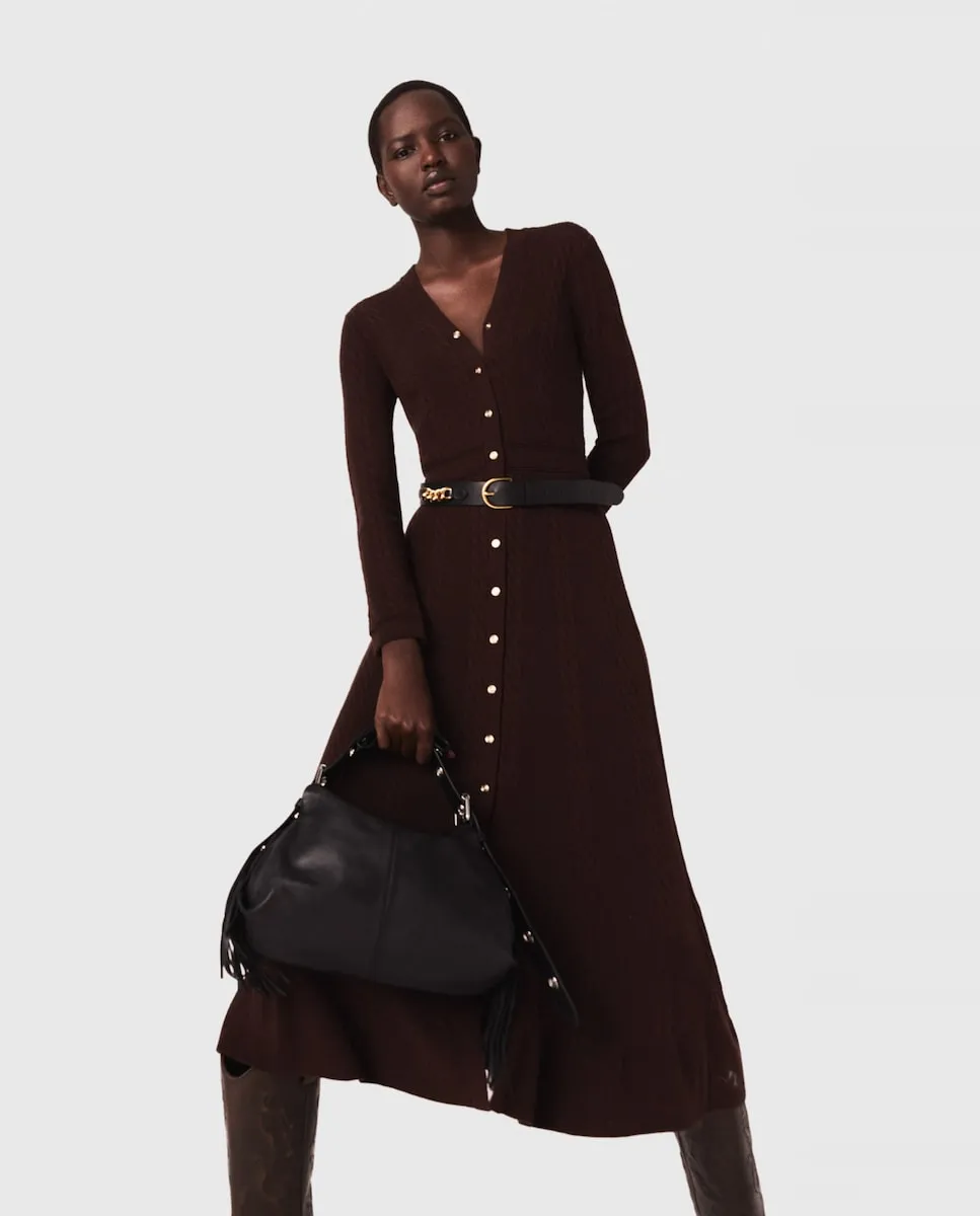 

Длинное трикотажное платье с пуговицами Maje, коричневый