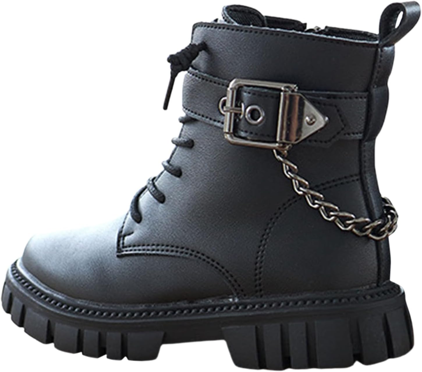 

Детские ботильоны для девочек на шнуровке, с молнией сбоку, кожаные, в стиле милитари и гот, короткие прогулочные ботинки Generic, #001