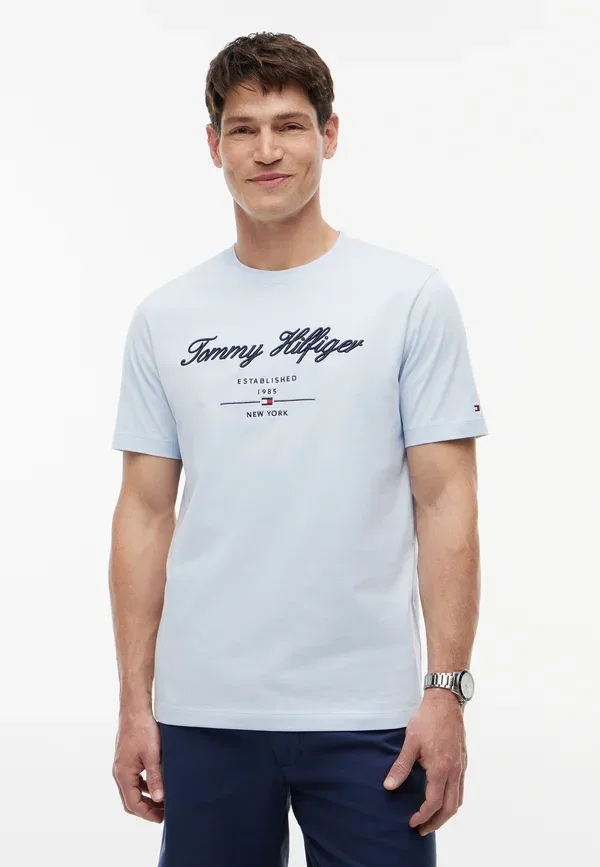 Футболка Tommy Hilfiger Script logo tee brand love print t-shirt, светло-голубой