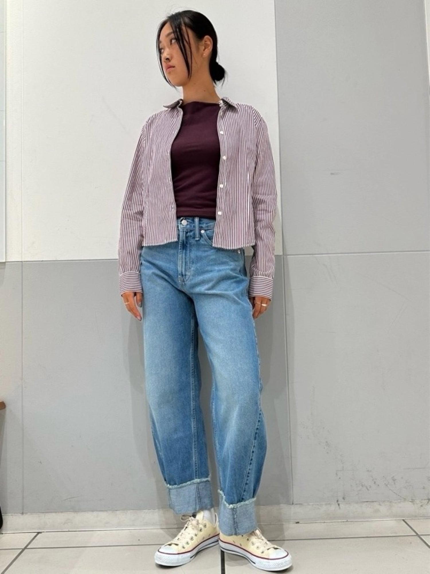 (W) Укороченная рубашка из органического хлопка GAP, RED_STRIPES — фото 2