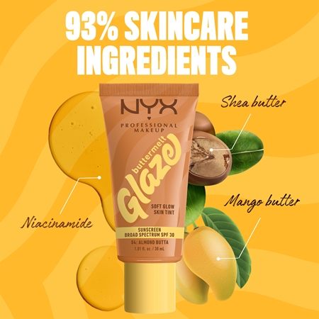 Маска для лица Nyx Professional Makeup — Осветляющая и тонизирующая жидкость spf 30 Buttermelt Glaze, 04 Almond Butta, 30 мл — фото 2