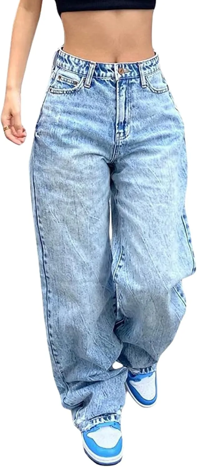 

Женские джинсы ICNGLKSND с прямыми широкими штанинами и высокой посадкой