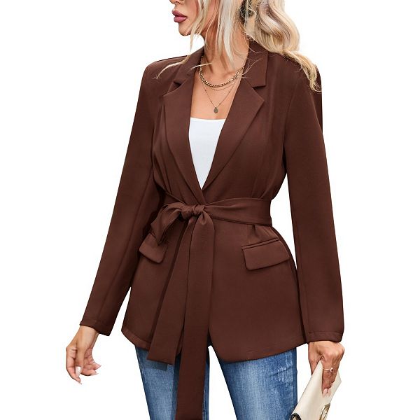 

Женский повседневный блейзер с открытым передом и длинным рукавом Yesfashion, Brown