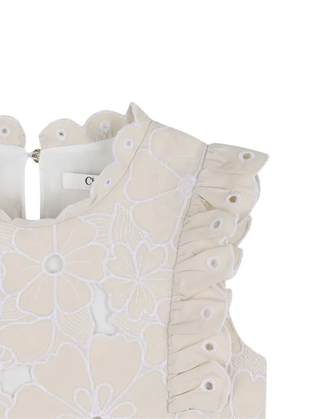 Топ с оборками и вышивкой Chloé Kids, бежевый — фото 3