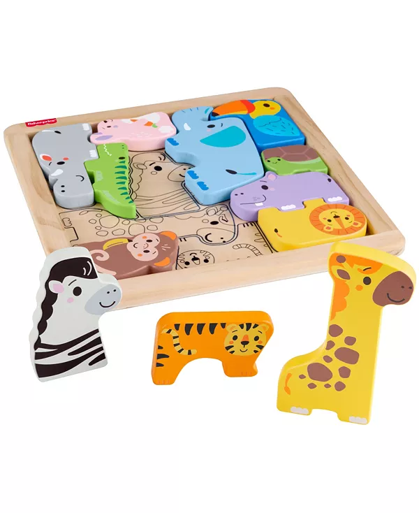

Деревянный пазл с животными, сортировка по форме, 13 деревянных деталей Fisher Price, multi-color