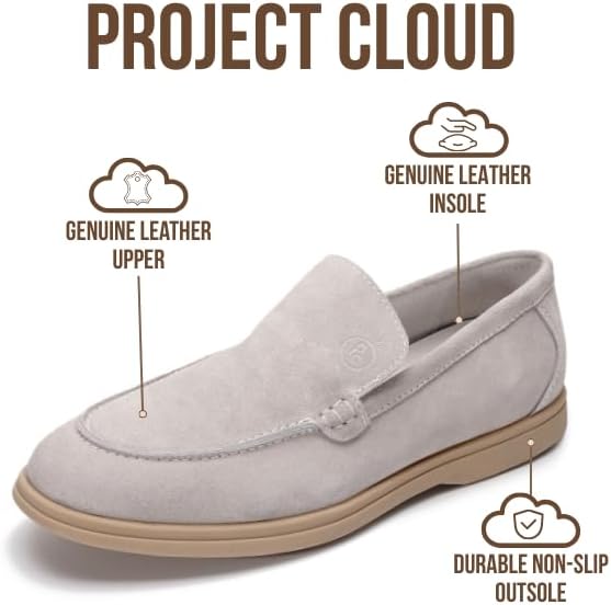 Мужские туфли Project Cloud из 100 натуральной кожи с подошвой из пены с эффектом памяти, венецианские лоферы для мужчин - обувь с нескользящей подошвой, мокасины, повседневные мужские туфли (Mark), светло-серый — фото 2