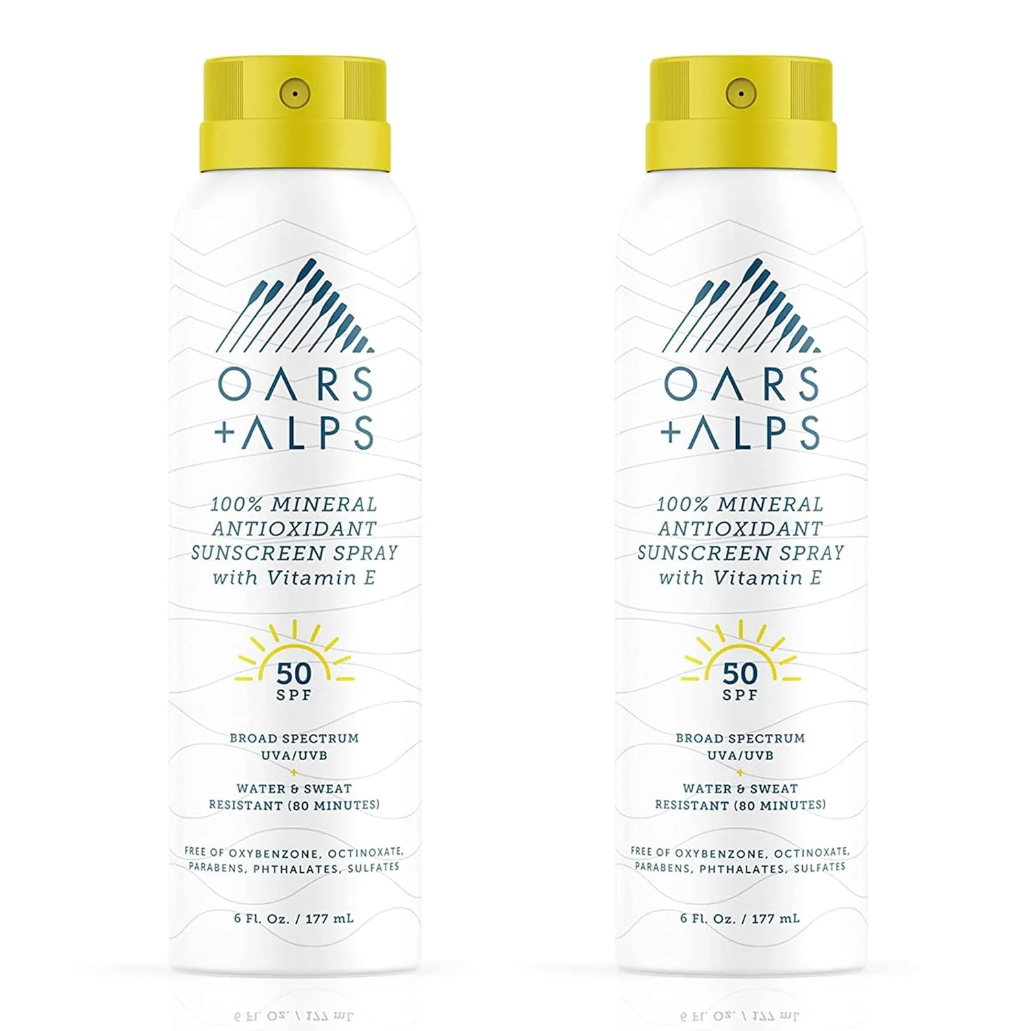 Минеральный солнцезащитный спрей для тела Oars + Alps, с витамином Е и антиоксидантами, водо- и потостойкий, подходит для всех типов кожи, легкий, увлажняющий, SPF 50, 170 мл, 2 шт., Clear