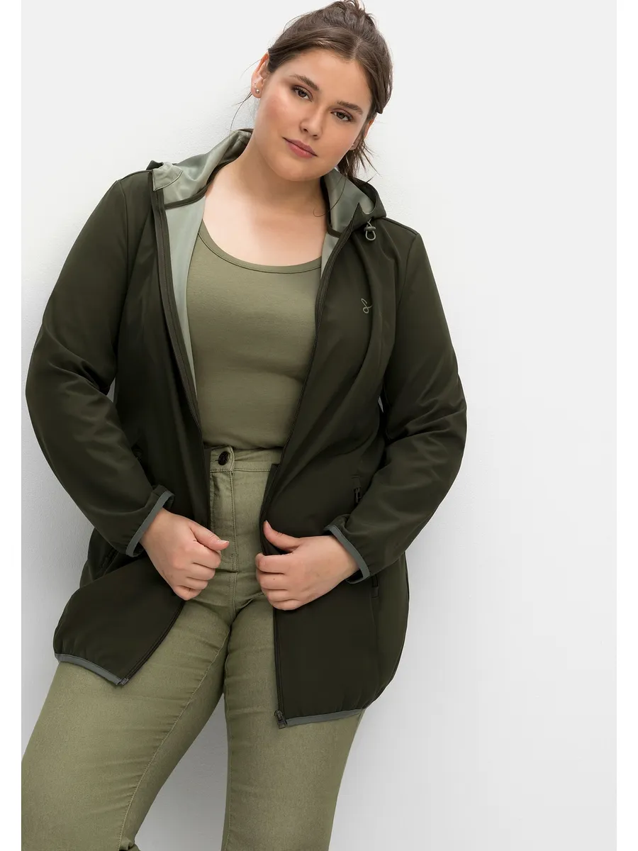 

Куртка Sheego Softshell "Большие размеры", с капюшоном и контрастными деталями, оливковый