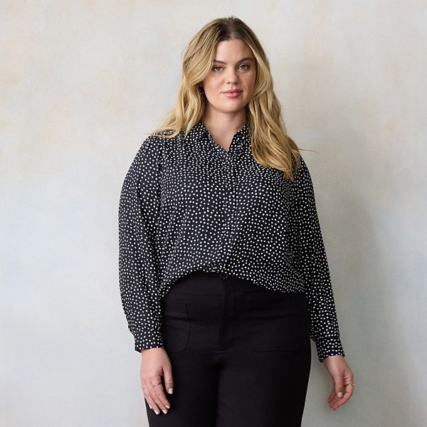 

Рубашка на пуговицах Plus size Lc Lauren Conrad, Black Frosty Dot