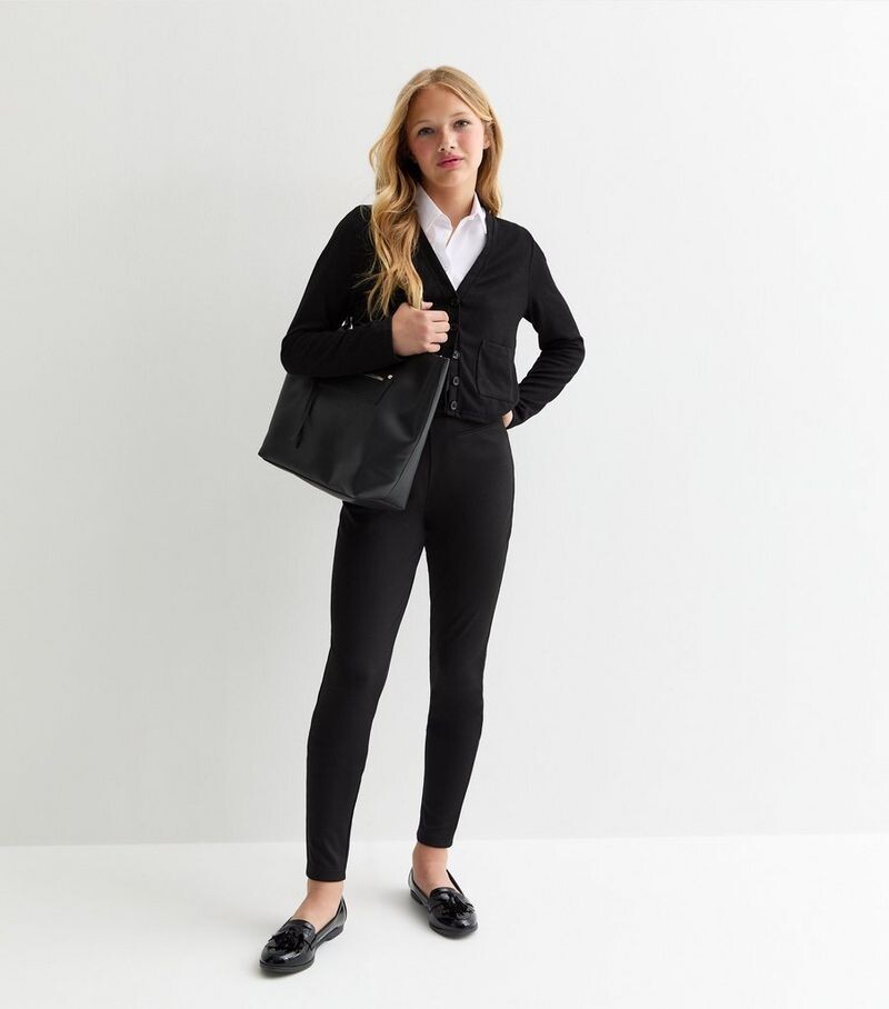 

Черные эластичные леггинсы для девочек, школьные брюки New Look, черный