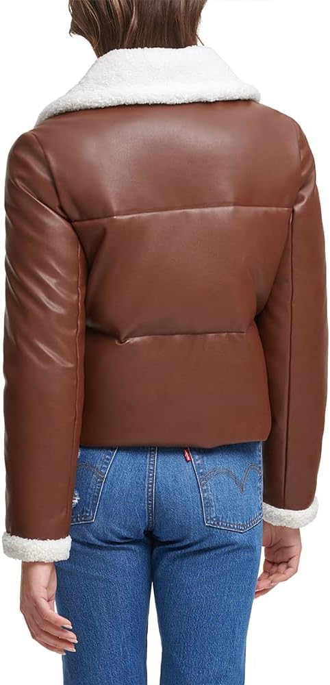 Женская стеганая куртка Levi's Breanna с меховой отделкой, Dark Brown Faux Leather — фото 2