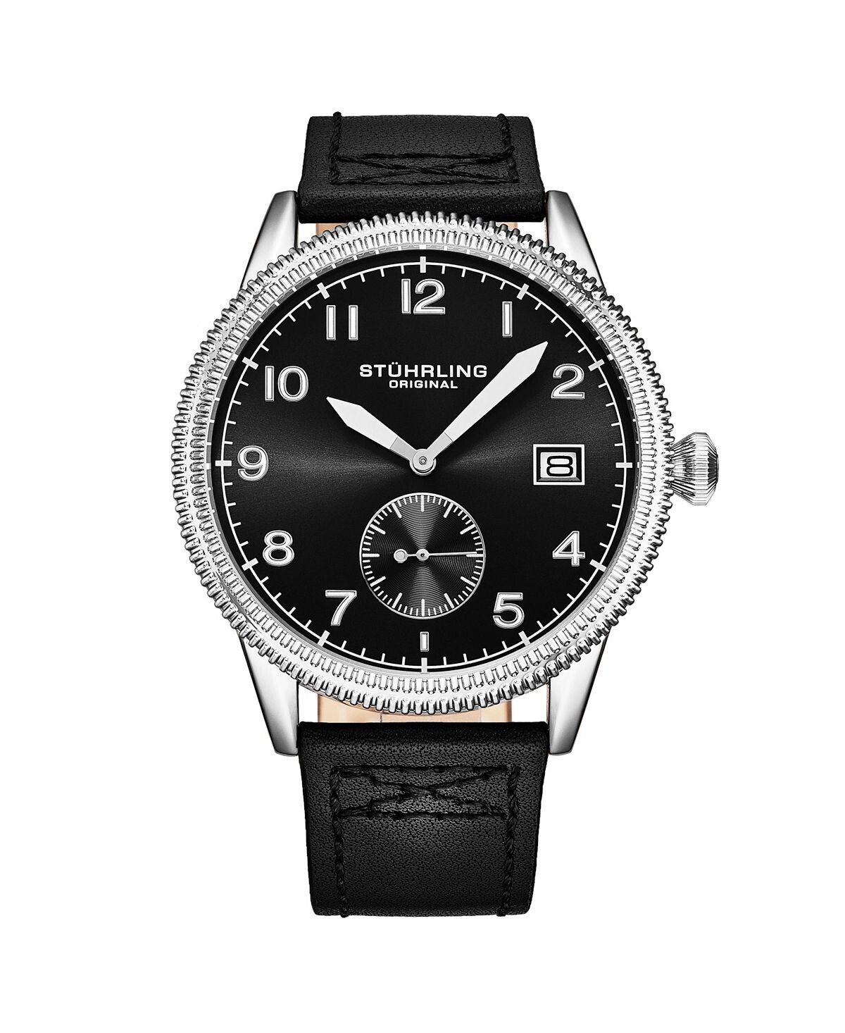 

Мужские часы Aviator, черная кожа, черный циферблат, круглые часы 51 мм Stuhrling