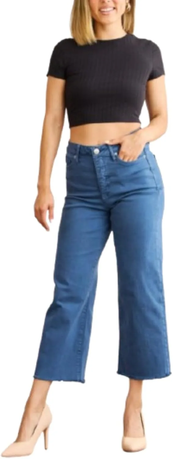 

Женские джинсы Jans Essential с высокой талией и эффектом контроля живота, расклешенные укороченные, цвет blue slate, relaxed fit Yanhoo