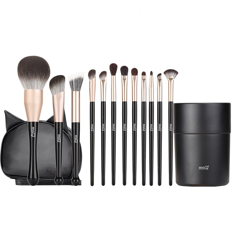

MSQ 12 шт кисть для макияжа Black Cat из натурального меха, мягкая и бережная к коже, для проработки деталей