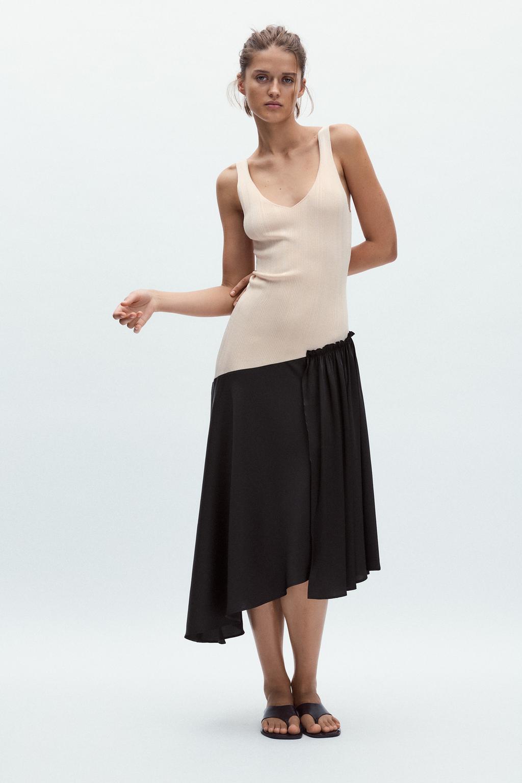 

Платье миди ZARA, цвет Black/Ecru