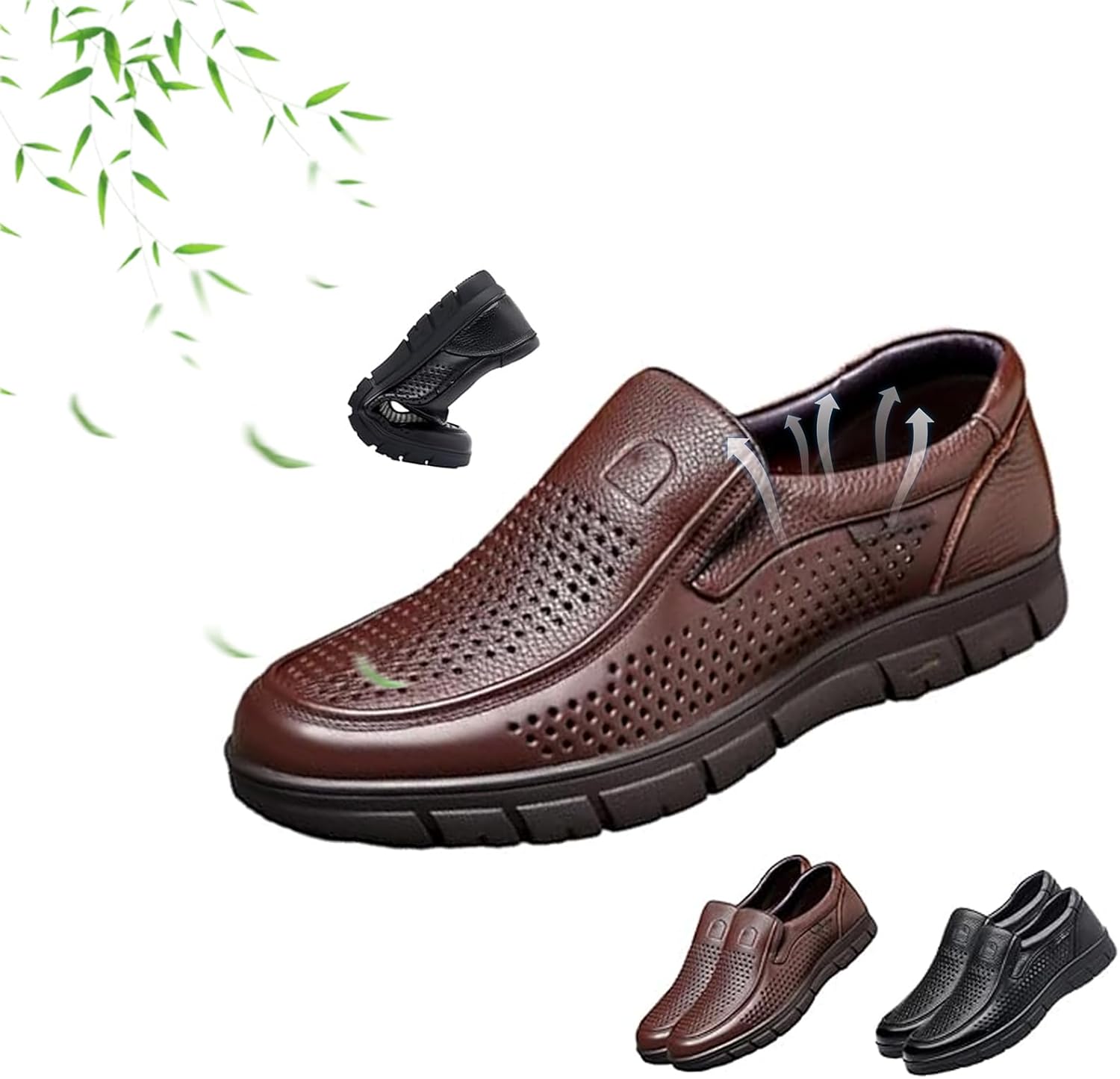 

Дышащие мужские кожаные туфли в стиле бизнес-кэжуал, летние легкие сетчатые мягкие кожаные мокасины без шнурков, противоскользящие туфли для вождения Wxdstw, коричневый