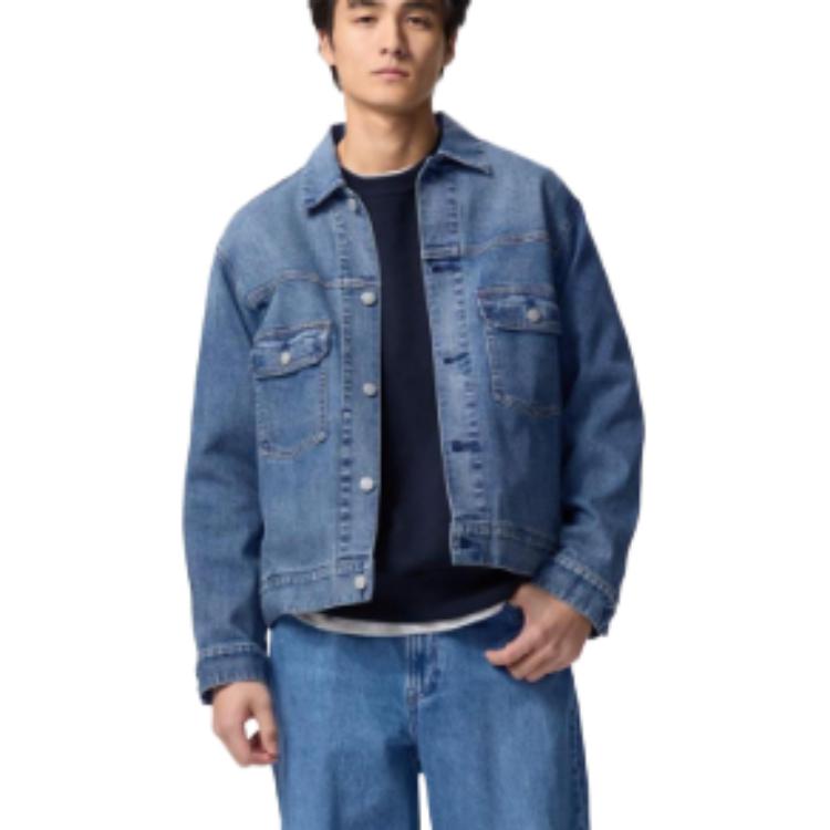 UNIQLO Джинсовая куртка мужская голубая Lake Blue, Lake Blue — фото 4