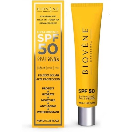 

Biovène Barcelona Hyaluronic SPF 50 Антивозрастной флюид для лица с высокой защитой и органическим кокосом 40 мл