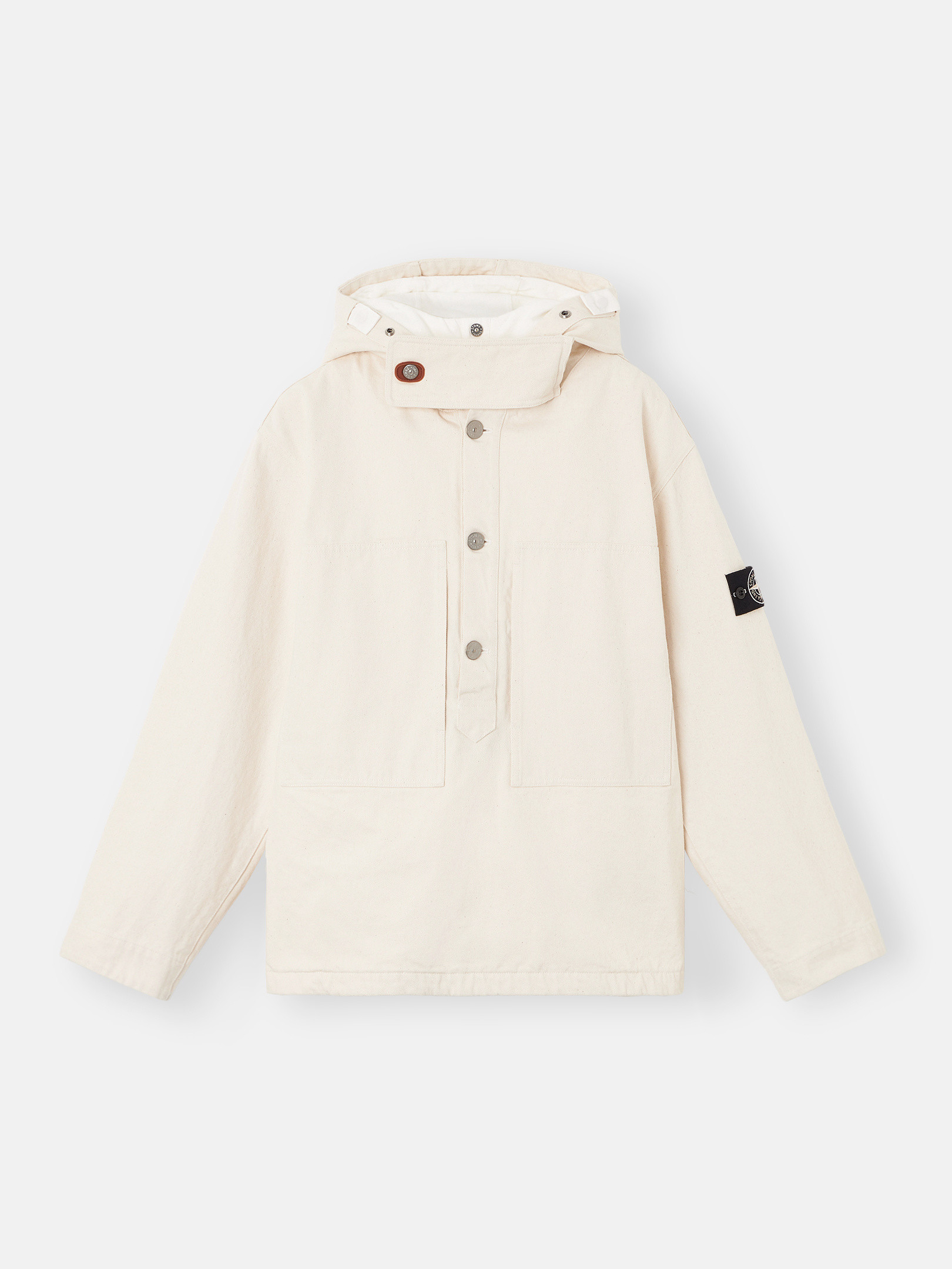 

Анорак со съемной подкладкой капюшона и подбородочным ремнем Stone Island Q100001 NATURAL COTTON GABARDINE_STONE ISLAND RAW BEAUTY, слоновая кость