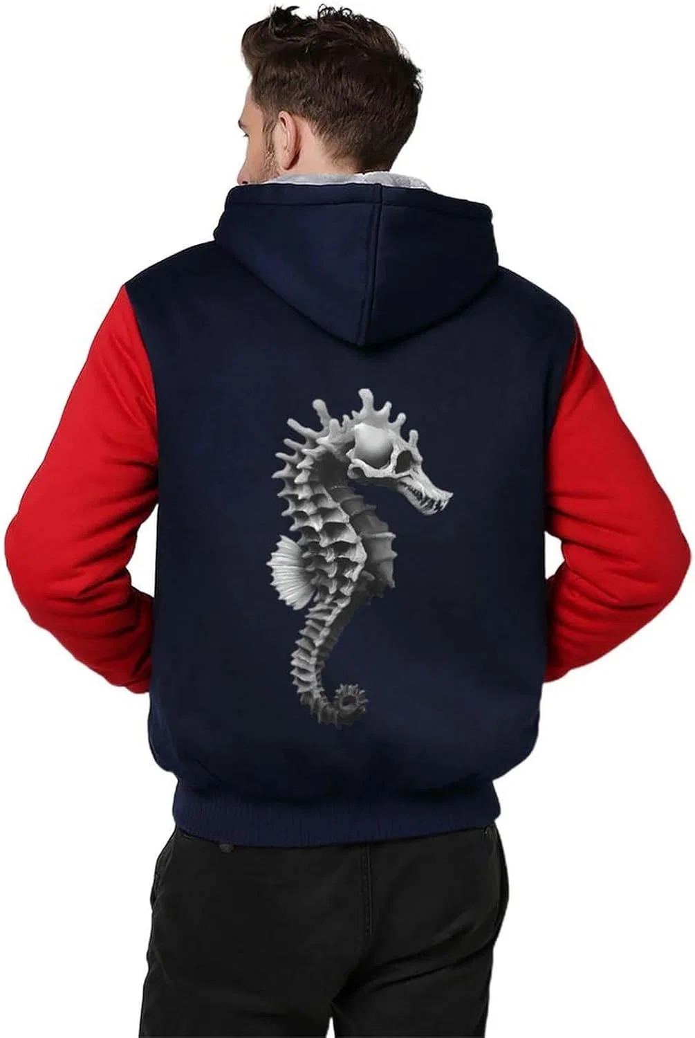 Худи на молнии с принтом Seahorse Skull, Generic, красный — фото 2