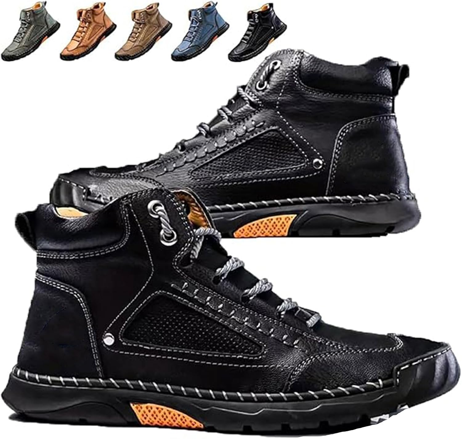 

Мужские сапоги KGKLKAX Sawbehind с поддержкой свода стопы, удобные мужские кожаные сапоги ручной работы - водонепроницаемые, с просторным носком, черный