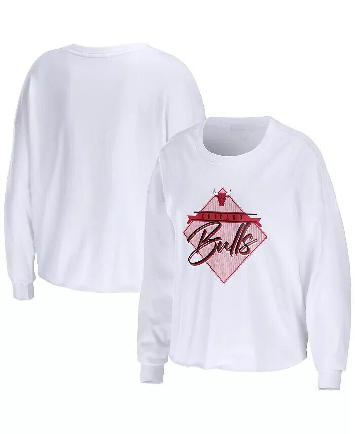 

Женская укороченная футболка с длинным рукавом белого цвета Chicago Bulls Wear By Erin Andrews