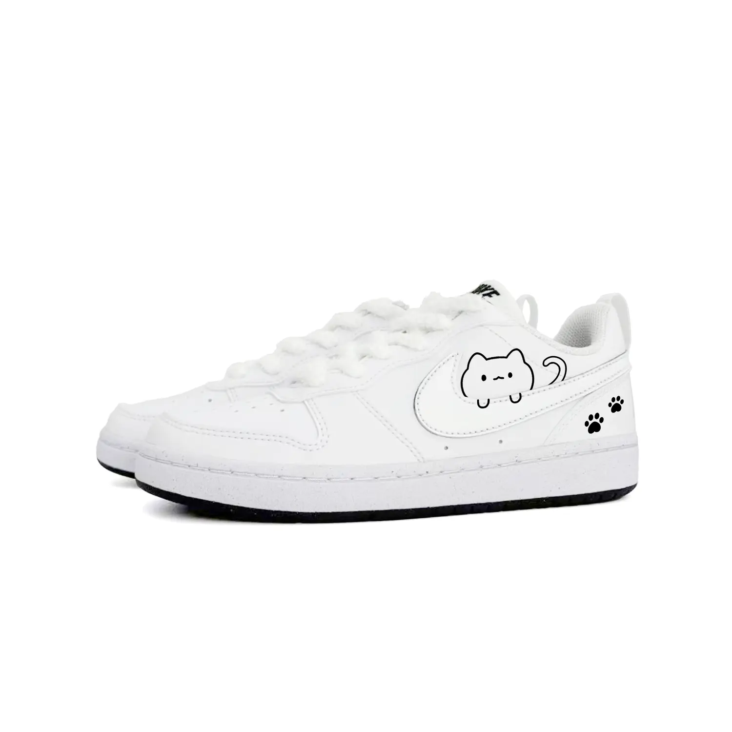 Nike Court Borough Curious Cat Abrasion Resistant Kids' Skateboarding Shoes White Teenagers — фото 4