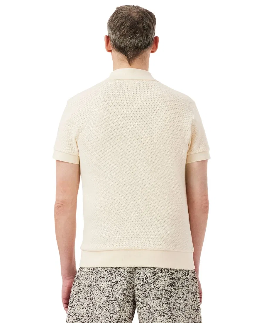 Мужская хлопковая рубашка-поло стандартного кроя с кружевом Lacoste, Naturel Clair — фото 4