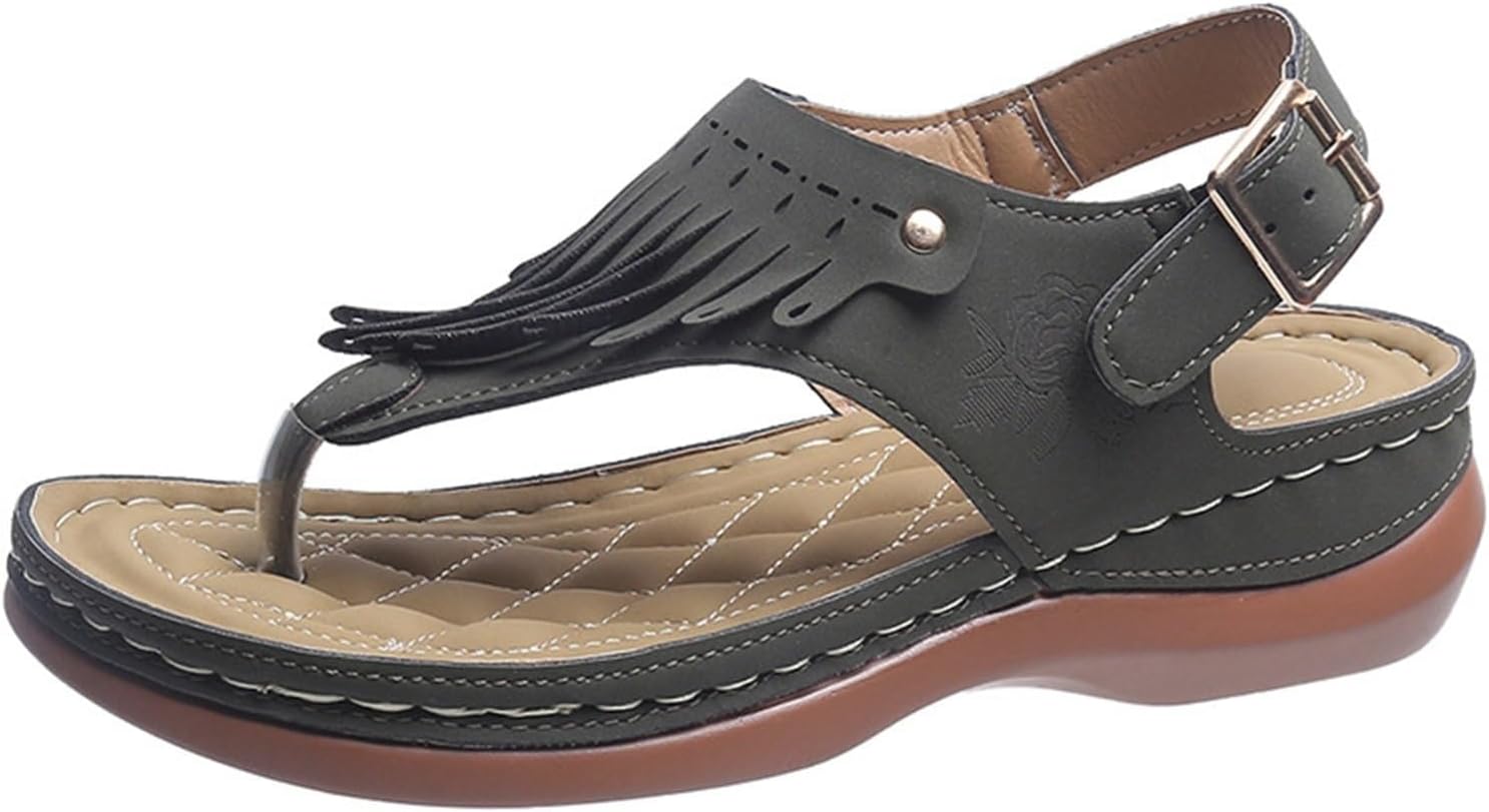 

Летние сандалии на танкетке Kldyj Винтажные платформенные вьетнамки с бахромой из искусственной кожи с зажимом на носке Повседневная пляжная обувь, зеленый