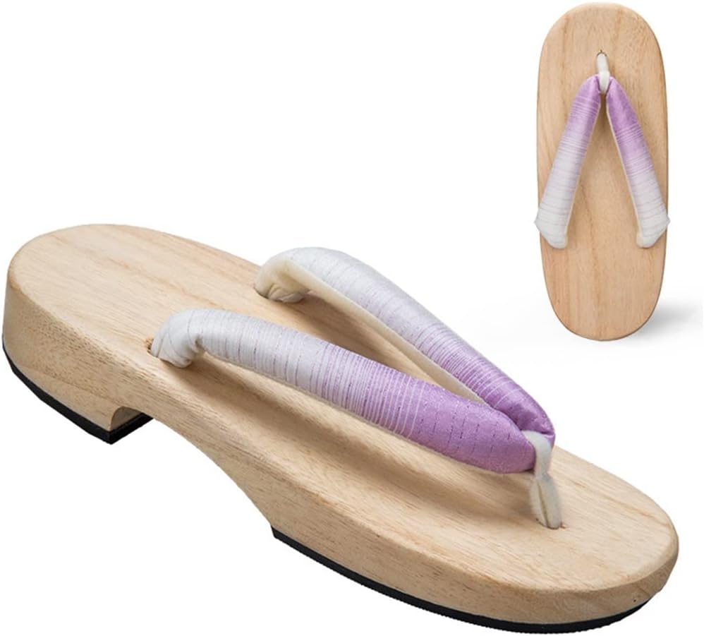 

Женские и мужские шлепанцы для дома с открытым носком, женские тапочки, традиционные деревянные сабо, сандалии Гета, с плоской подошвой, широкие, градиентные, однотонные, повседневные тапочки Kitcissl, фиолетовый