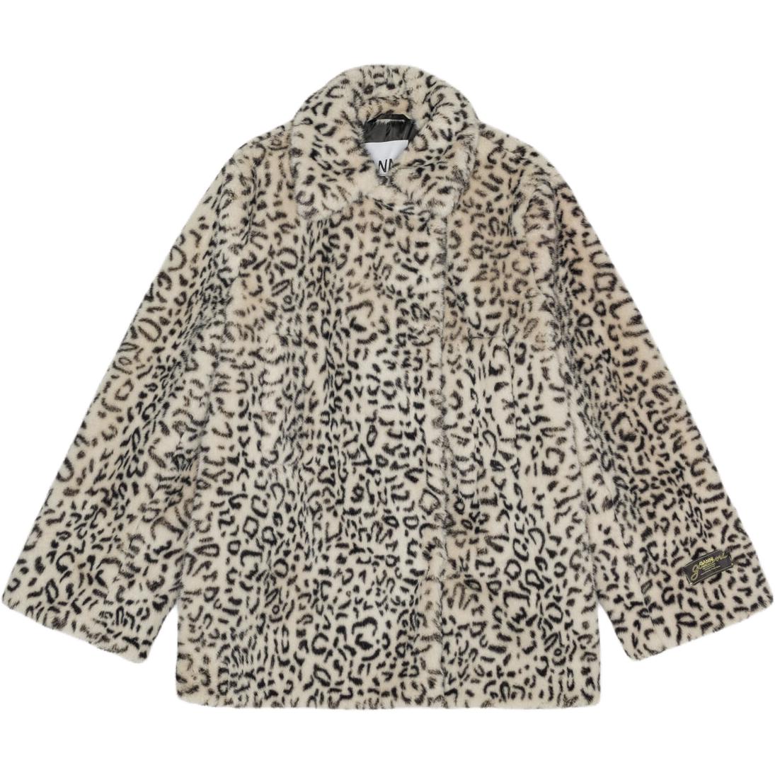

GANNI Леопардовая искусственная меховая куртка, Almond Milk Color
