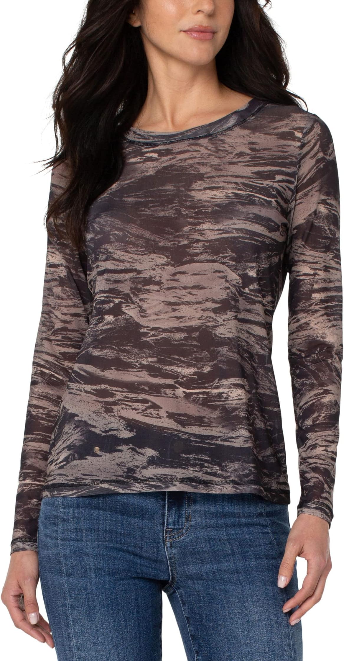 

Топ Liverpool Los Angeles Long Sleeve Printed Mesh Crew Neck Knit Top, цвет Marble Brushstroke Print