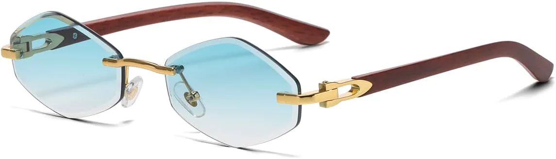 

Солнцезащитные очки без оправы для женщин и мужчин, металлические, винтажные, нестандартной формы, с защитой от УФ-излучения UV400 LIGOES, Gold With Green