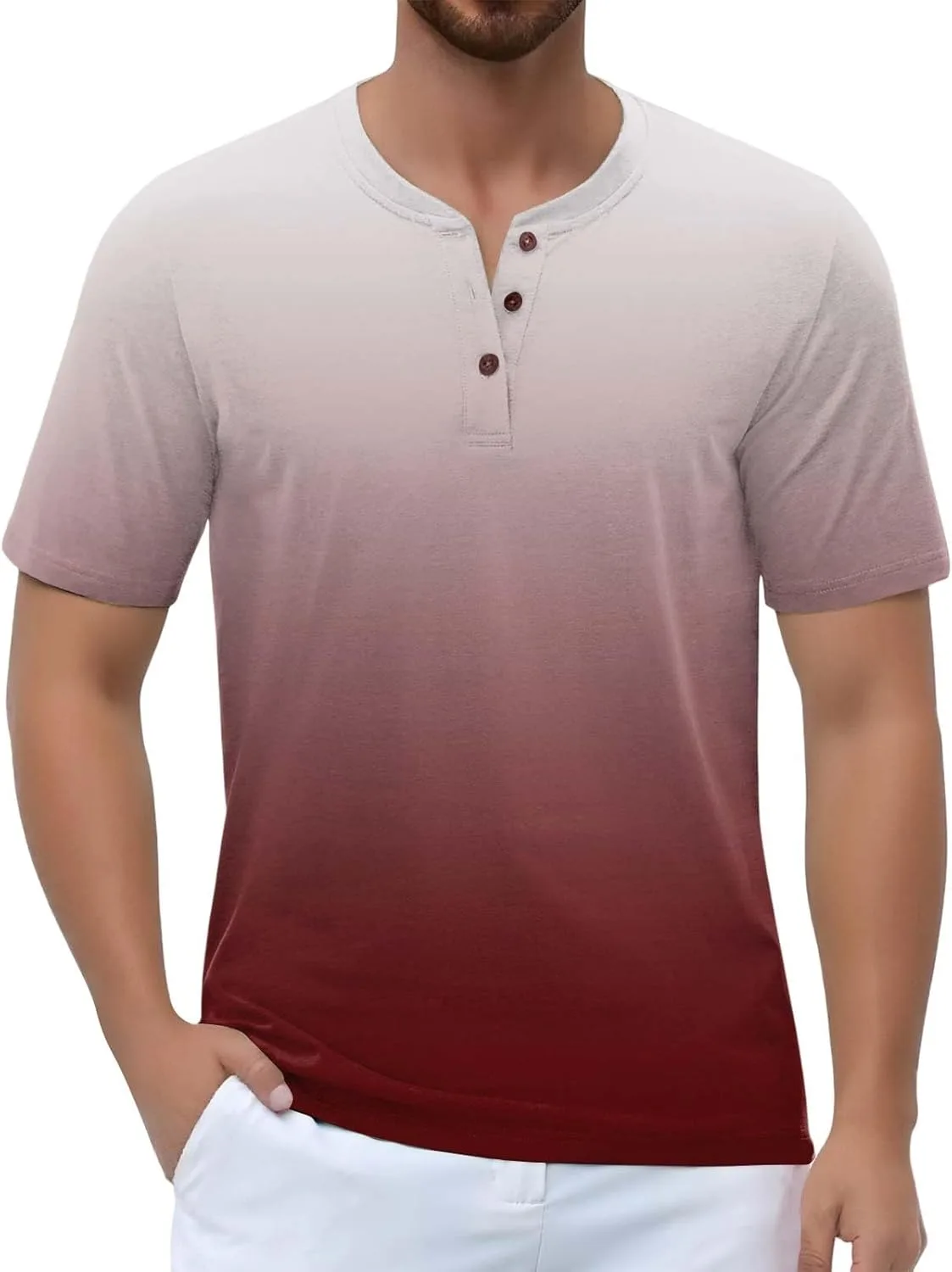 

Мужская футболка Henley с градиентом, короткий рукав, мягкая и легкая WENKOMG1