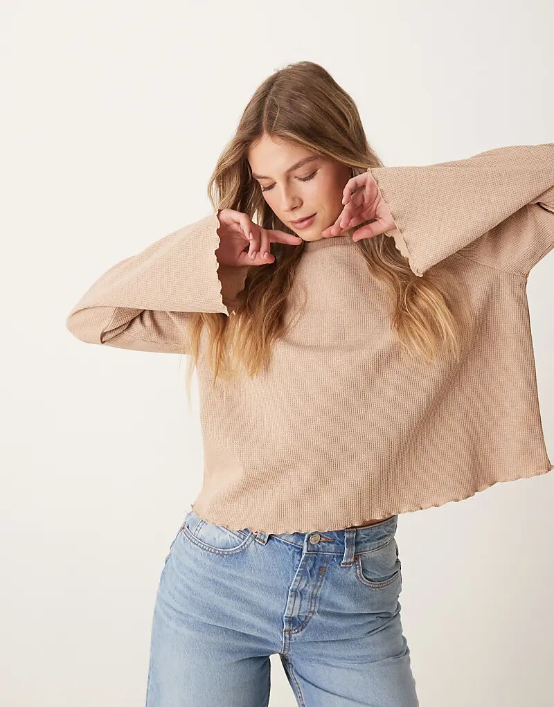 

Топ с широкими рукавами вафельного цвета в экрю ASOS DESIGN