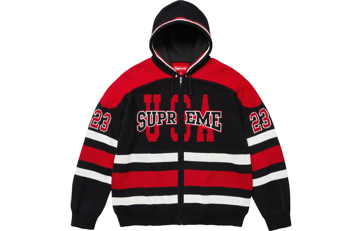 

Худи Supreme Usa Zip Up, черный / красный