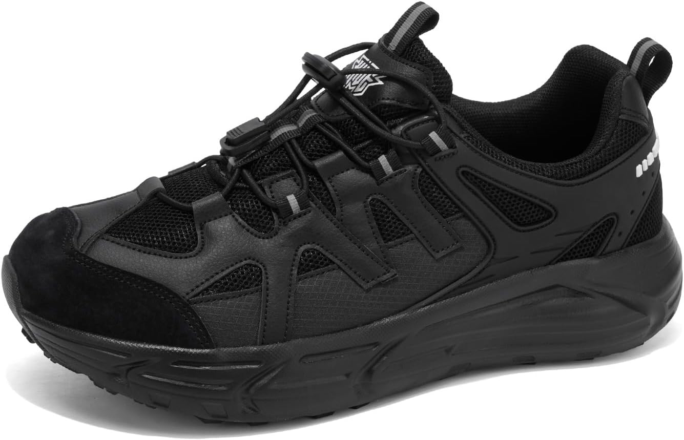 

Мужские модные кроссовки для ходьбы, дышащие спортивные кроссовки, шнуровка, повседневные, удобные для работы, тенниса и спорта Lhyxu, черный