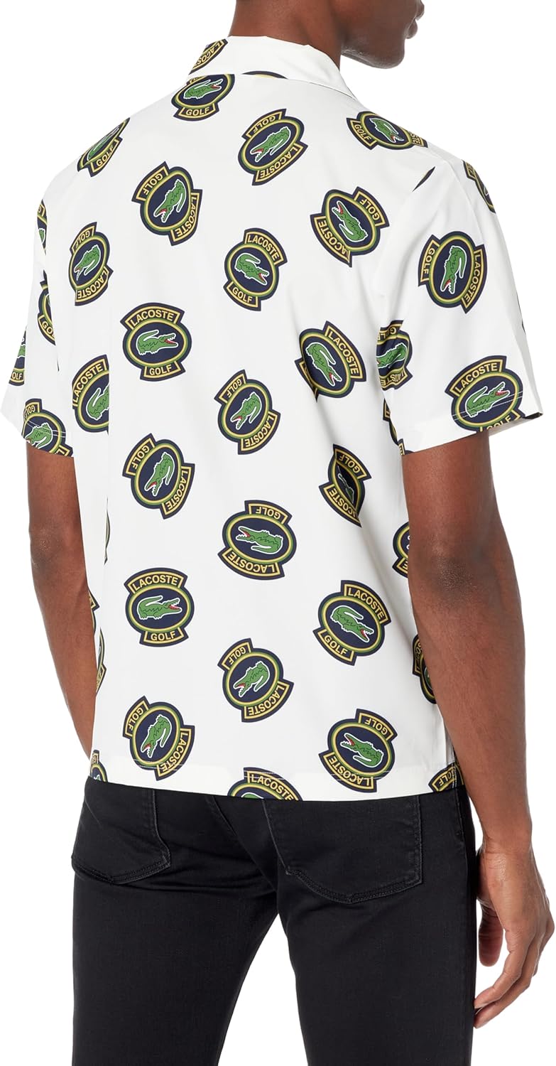 Lacoste мужская спортивная футболка regular hawaii fit с защитой от ультрафиолета для гольфа, Flour/Pineapple/Black — фото 2